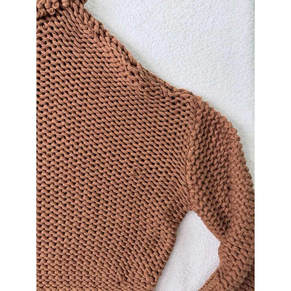 Free People Chunky Knit Mock Neck Sweater‎ Rust Orange Slouchy Boxy Boho M - Picture 3 of 16